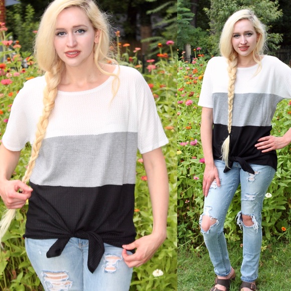 NWT Boutique color block waffle tie top S - M - L - Picture 3 of 6